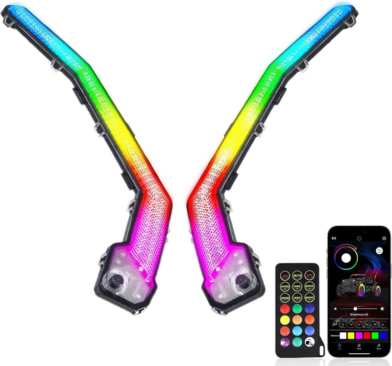 Tavaray RGB X3 Fang Lights, APP & Remote Control Multicolor LED with Music Sync, Street Legal Front Signature Accents Light Compatible with Can Am Maverick X3 XDS XRS Max Turbo 2017-2023 - Image 1